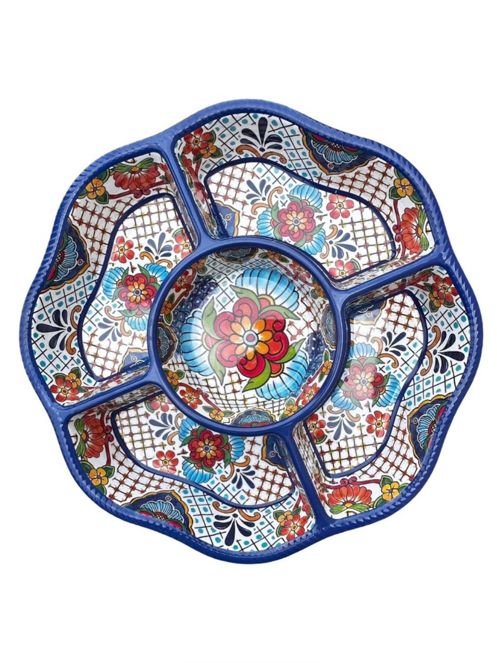 Artisan De Luxe Melamine Divided Serving Tray 15.5" Spanish Tile Pattern Round
